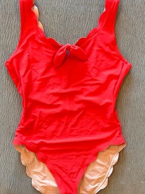 J. Crew Red Scalloped One-Piece Swimsuit